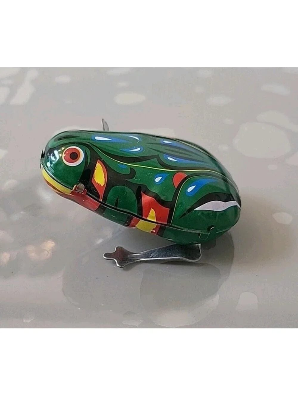 Vintage Tin Litho Hopping Jumping Frog Wind Up Toy M-01 NOS Mint Working